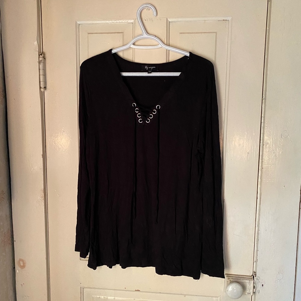 Lace up top - black